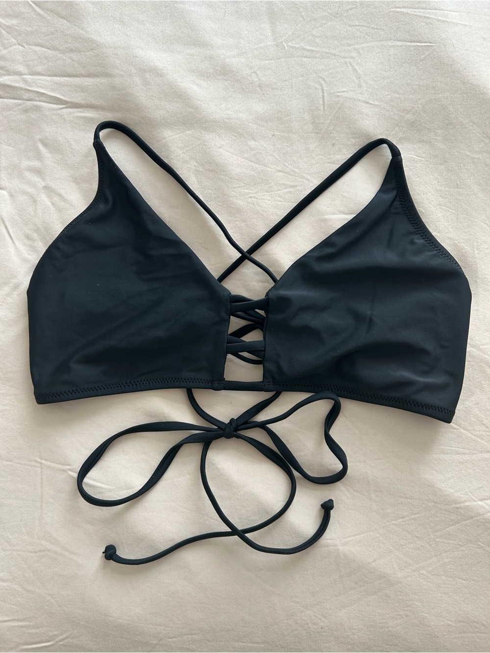 Relleciga women’s strappy black cutout front lace up bikini swim top
